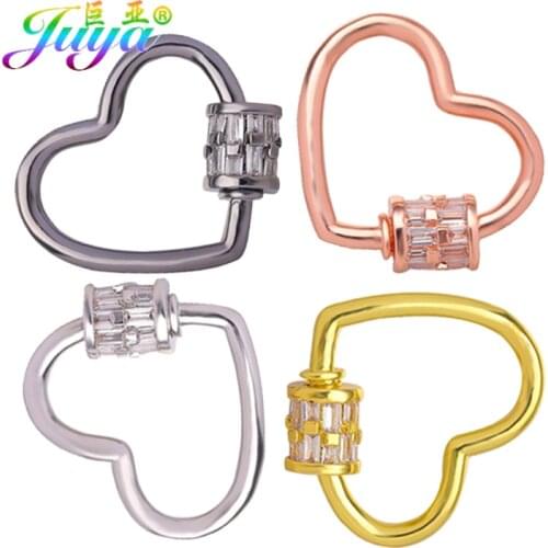 Juya DIY Love Heart Shape Carabiner Lock Screw Clasps Accessories For Handmade Mesh Chains Pendant Jewelry Making Supplies