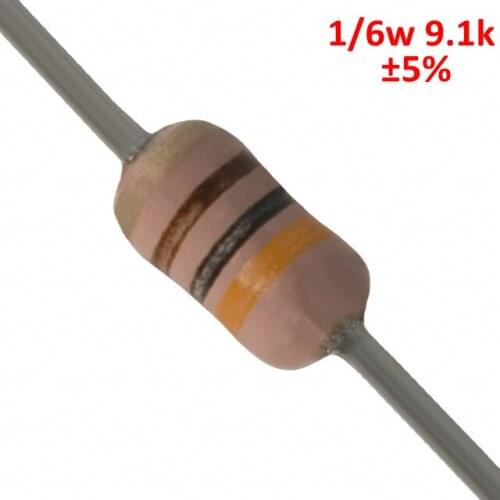 PHISCALE Carbon film resistor 9.1kOhm 1/6w 0.167w 5% Tolerance 1000pcs
