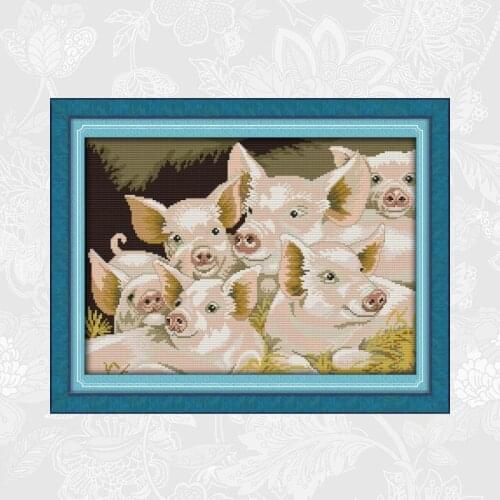 Joy sunday Lovely pig Cross-stitch Patterns Counted Printed Canvas 11CT 14CT DIY Handmade Embroidery Sets