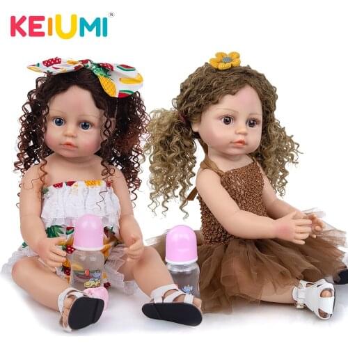 KEIUMI 22 Inch All Silicone Body Reborn Girl Lifelike Baby Doll DIY Hair Newborn Toddler Toy Bonecas Waterproof Birthday Gift