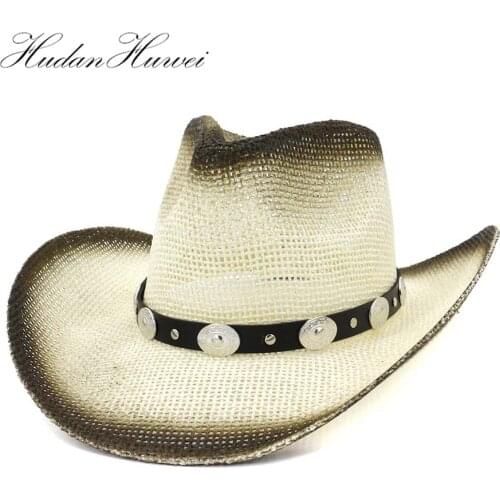 New Spray Paint Cowboy Straw Hat Summer Men Outdoor Seaside Beach Women Western Wide Cap Sun Protection Hats