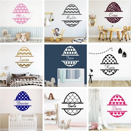 Fashion Easter Eggs Custom Name Vinyl Wall Stickers For Babys Rooms Sticker Waterproof Wall Decals Wallpaper Mural