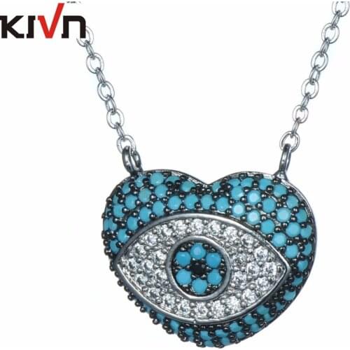 KIVN Fashion Jewelry Spiritual Cubic Zirconia Turkish Blue Eye Hamsa Womens Girls Pendant Necklaces Promotion Birthday Gifts