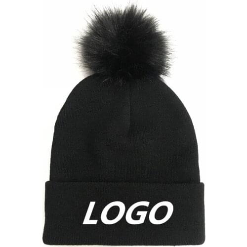 Custom Embroidery Beanie Personalized Text Cuffed Hat with Faux Fur Pom Cuffless Personalized Embroidered Ski Knit Winter Caps