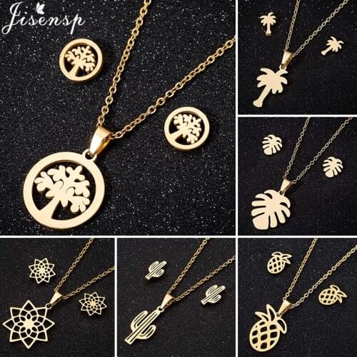 Stainless Steel Sets for Women Men Bohemia Vintage Tree of Life Necklaces Jewelry Maple Leaf Choker Pendant Necklace Earrings