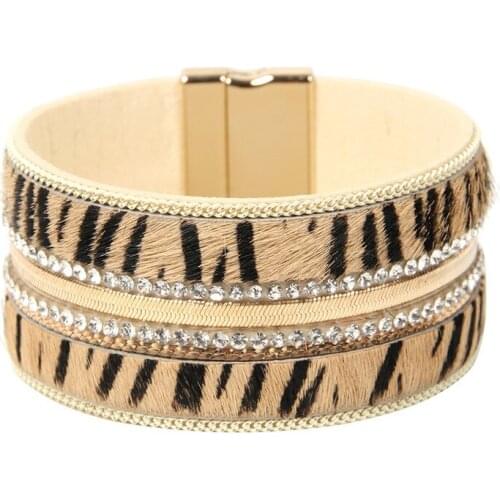 ORNAPEADIA 2021 Hot Sale Bracelet for Women Bohemian Brown Horsehair Leopard Print Rhinestone Bracelet Wholesale