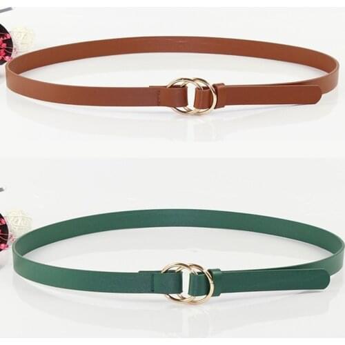 Women Double ring buckles gold round buckle Belts Luxury Brand Designe Lady Waist Strap thin PU Leather decorative ladies belt