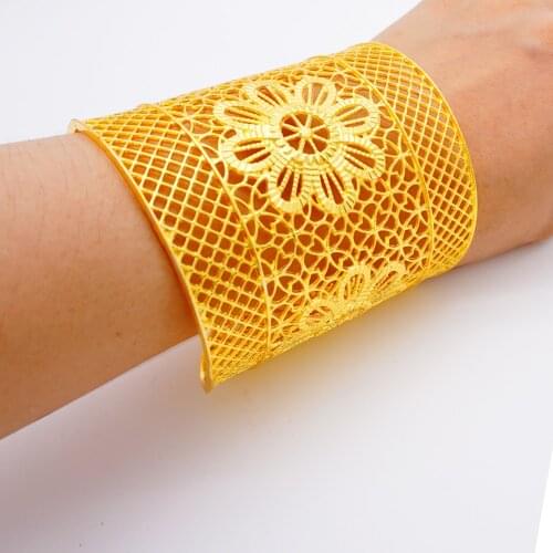 Luxury Dubai Wide Bracelet Bangle for Women Gold Color African India Jewelry Bridal Wedding Engagement Banquet Gifts