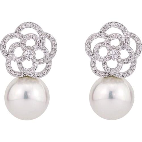 5A Level Cubic Zirconia CZ Pearl Wedding Pearl Stud Earring for Women Prom Rhinestone Crystal Pierced Earring Jewelry CE10285