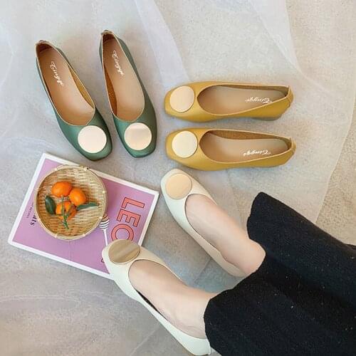 Women Low Heels Pumps PU Leather Office Ladies Square Toe Brand Shoes Shallow Buckle Slip On Female Soft Fashion Elegant 35-40