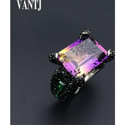 VANTJ New Design Real Ametrinet Rings Sterling 925 Silver Gemstone Oct12*16mm for Women Party Wedding Gift Wholesale
