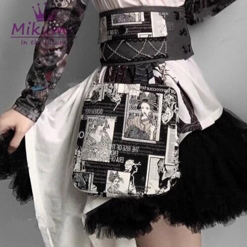 Harajuku Style Japanese Tokyo Anime Letter Printed Chain Vintage Belt Bag Women Waist Pack Punk Chic Streetwear