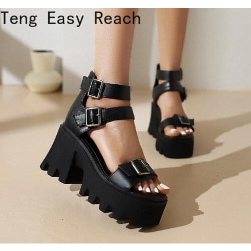 2021 New Arrival Summer Women Platform Sandals Thick Bottom Ankle Strap Sandals High Heels Open Toe Black Gothic Shoes black