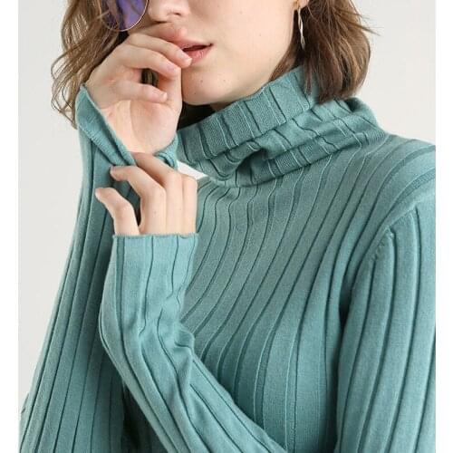 Autumn and Winter Heap Collar Sweater Women New Turtleneck Slim Sunken Stripe Slimming All-match Pullover Knit Low Waist Jersey
