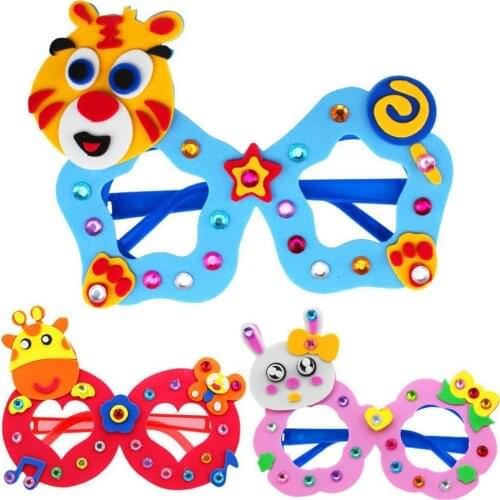 10Pcs Kids DIY Cartoon Animal Rhinestone Glasses Handmade Crafts Educational Toy