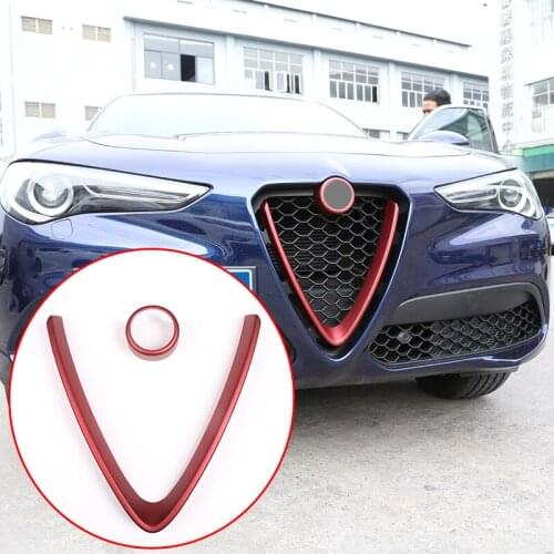 For Alfa Romeo Stelvio 2017 2018 Car Accessories 2 Pcs Red ABS Front Grill Decoration Frame Trim