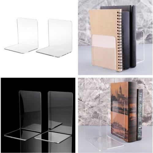 2Pcs Clear Acrylic Bookends L-shaped Desk Organizer Desktop Book Holder School Stationery Office Accessories