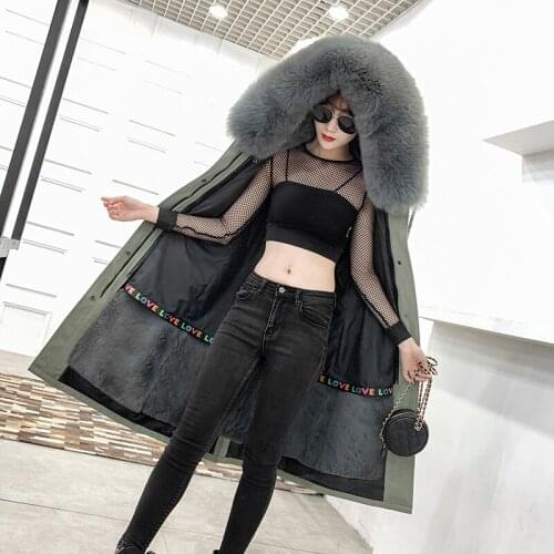 2019 womens real natural fox fur collar detachable rex rabbit fur liner parkas long outerwear coat fashion new clothing
