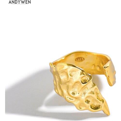 ANDYWEN 925 Sterling Silver Geometric Irregular shell Open Adjustable Rings Women Shape European Jewelry For Luxury Jewels