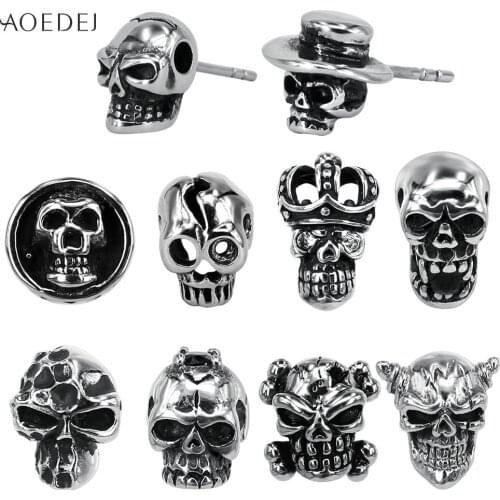 AOEDEJ Skull Stud Earrings for Women Men Jewelry Stainless Steel Stud Earrings Vintage Exaggerated Rock Punk Earrings pendientes