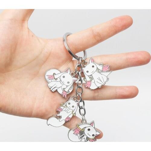Car Keychain Sublimation Blanks Japan Anime Accessories Puella Magi Madoka Magica Keychain Kaname Madoka Incubator QB Keyring