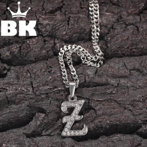 THE BLING KING CZ Min Alloy Rhinestone Initial Letter Pendant Necklace Iced Out Cubic Zirconia Mens Women Jewelry