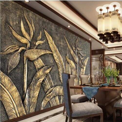 Wellyu Customized large murals creative home decoration golden paradise bird sculpture wall background wall wallpaper