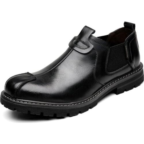Boots Mens Leather Shoes Retro Polished Leather Low-Top Shoes Non-Slip Wear-Resistant Casual Leather Shoes Tooling