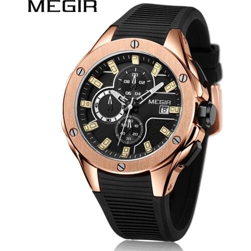MEGIR Chronograph Quartz Men Watch Clock Relogio Masculino Luxury Brand Silicone Army Military Sport Watches Mens erkek kol saat