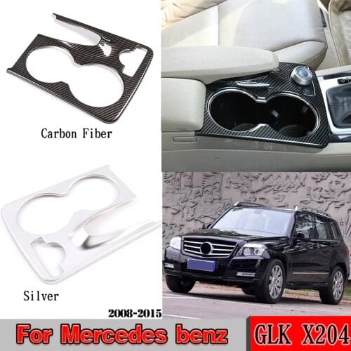 For Mercedes Benz GLK X204 2008-2015 ABS Chrome/Carbon Fiber Console Water Cup Holder Frame Cover Trim Stickers Car Accessories