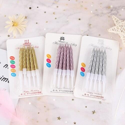 For Anniversary Wedding Birthday Party Cake Topper Decoration Candles Gold Silver Threaded Candle Safe Flames 10pcs