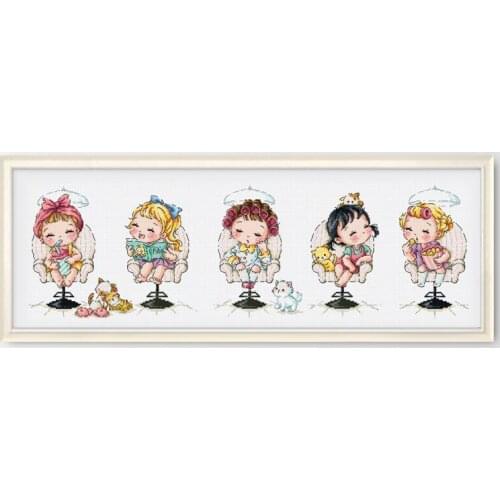 Fishxx Printed on Canvas DMC Counted Chinese Cross Stitch Kits set Embroidery Needlework Little girl in a small barber shop