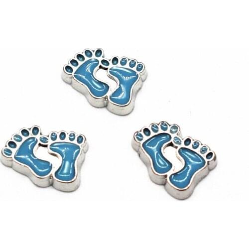 Hot selling 10 pcs/lot silver footprint floating charms living glass memory floating lockets diy jewelry pendant