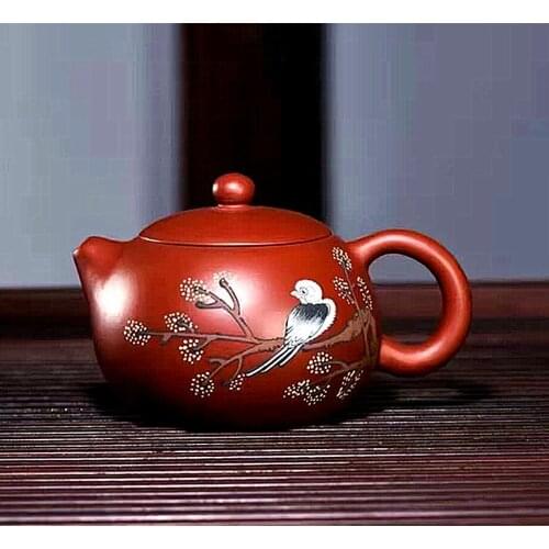 Yixing famous Zisha teapot pure handmade raw old mud Xi Shi Plum blossom with bird teapot tea set