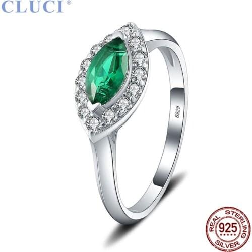 CLUCI 100% Authentic 925 Sterling Silver White Green Zircon Eyes Shape Rings for Women Party Jewelry Rings Gifts DR1038SB