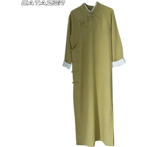 Chinese Kung Fu Suit Buddhist Shaolin Monk Long Robe Wing Chun IP Man Dress Wushu Tai Chi Uniform Chinese Retro Robe