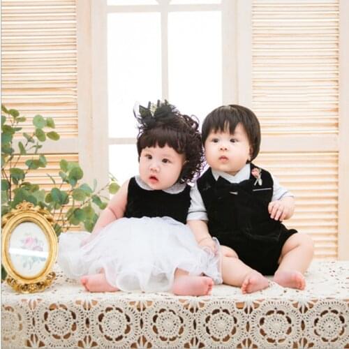Newborn Boys Gentleman Clothes Outfit Suit Set Girl Princess Dress + Headwear Childrens Photography Clothing Birthday Costume