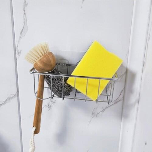 Kitchen Stainless Steel Sink Sponges Holder Self Adhesive Drain Drying Rack Kitchen Wall Hooks Accessories Storage Organizer