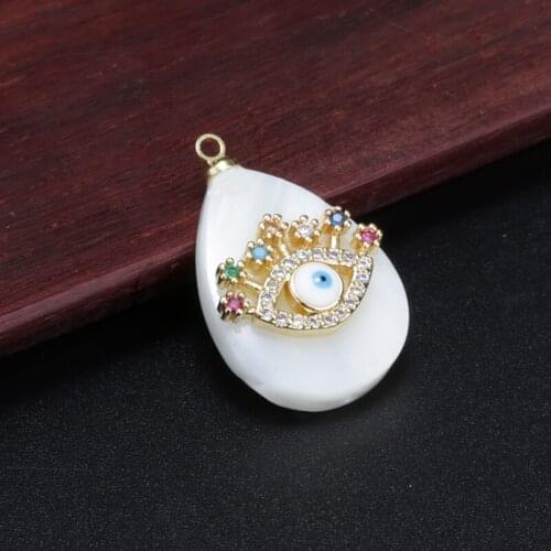 Mix cz glass paved evil eye charm white water drop mother pearl shell pendant & choker necklace for women