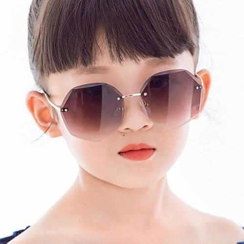Fashion Irregular Gradient Rimless Sunglasses Girls Boys Oversized Polarized Brand Designer Shades For Kids UV400 Oculos De Sol