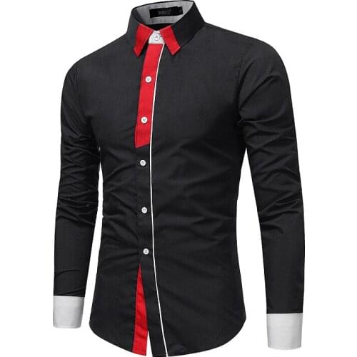 Mens Shirt Long Sleeve Turn Down Collar Color Contrast Cardigan Shirt Casual Single-Breasted Slim Type Tops