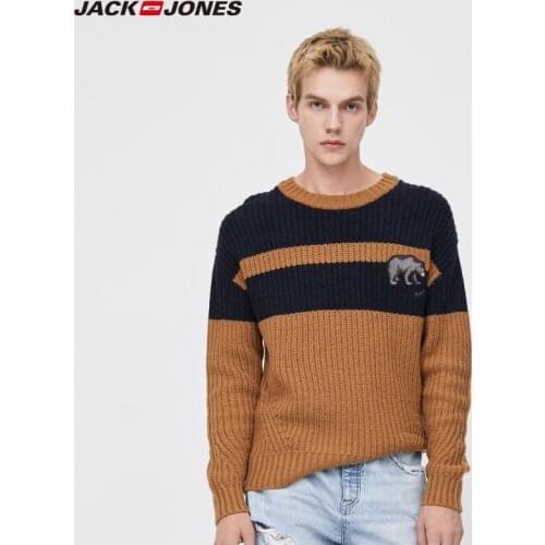 JackJones Mens Woolen Loose Fit Contrasting plaid Unisex Lovers Pullover Knit Sweater Menswear| 219425507