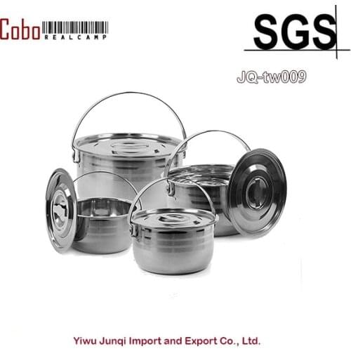 Camping Cookware Set Compact Stainless Steel Campfire Cooking Pots and Pans Rugged Outdoor 4Pc Cook Set for Hiking Barbecue