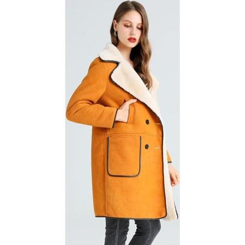 2020 New Unique Style Women Big Suit Collar Casual Formal Real Fur Coat Winter Warm Thicken Soft Yellow Natural Shearling Furs
