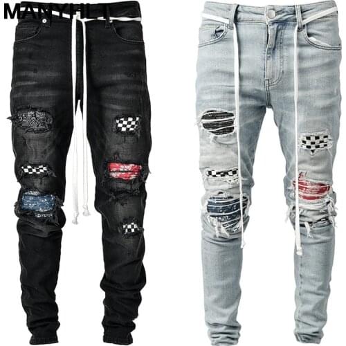Y2k European And American New Style Mens High-end Self-cultivation Ripped Feet Pants New Style Mens Jeans Fashion Casual Pants