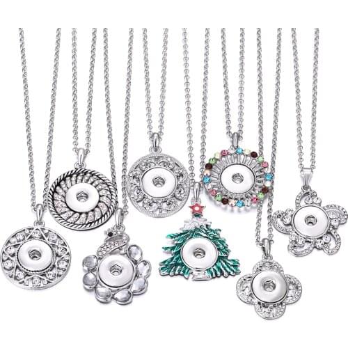 New Snap Jewelry Necklaces Metal Rhinestone Snap Button Necklace 18mm Snap Pendant Necklace for Women Buttons Jewelry