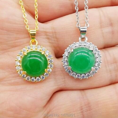New Style Green Jaded Crystal Inlaid Round Jadeite Pendant Necklace Amulet Fashion Charm Jewelry Gifts