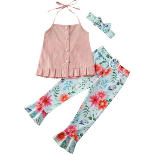 Girl Clothes 2020 Toddler Baby Girls Summer Outfits Sleeveless Tank Tops+Floral Long Trousers 3pcs