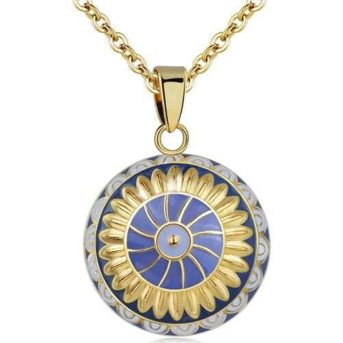 Eudora Harmony ball Necklace Chime ball Maternal bell bola bell appease fetal prenatal bells Jewelry gold-blue sun flower Style