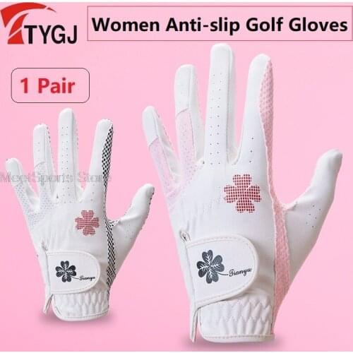 1 Pair Women Golf Gloves Professional Breathable Soft Fabric Gloves For Ladies Girls Left And Right Hand Anti-Slip Golf Mittens